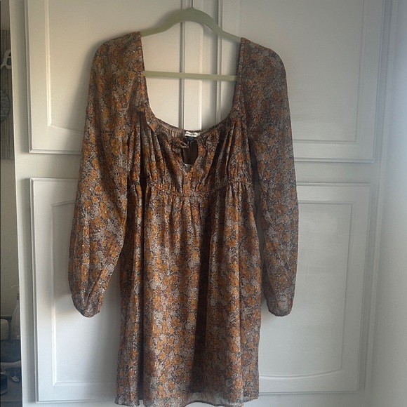 American Eagle Outfitters Floral Long Sleeve Dress - Orange and Gray - Picture 1 of 2